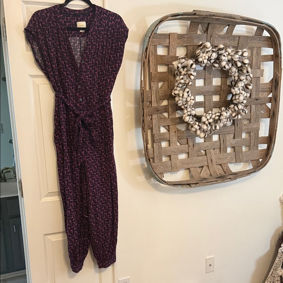 Anthropologie Geoscope Maeve Dark Purple Patterned Jumpsuit - Picture 2 of 11